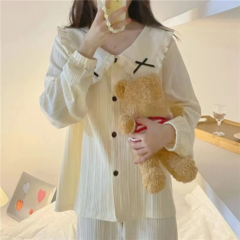 2024 New Fashion Women\'casual Loose Pajamas Set Ladies Spring Autumn Sleepwear Suit Girls Princess Style Sweet Loungewear Nighty