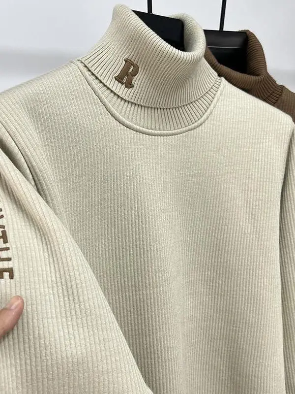 

Faionable Embroidered High Collar Sweatirt Men's Autumn Winter New Sle Casual Fce Lined Reversible Slim Fit Base irt