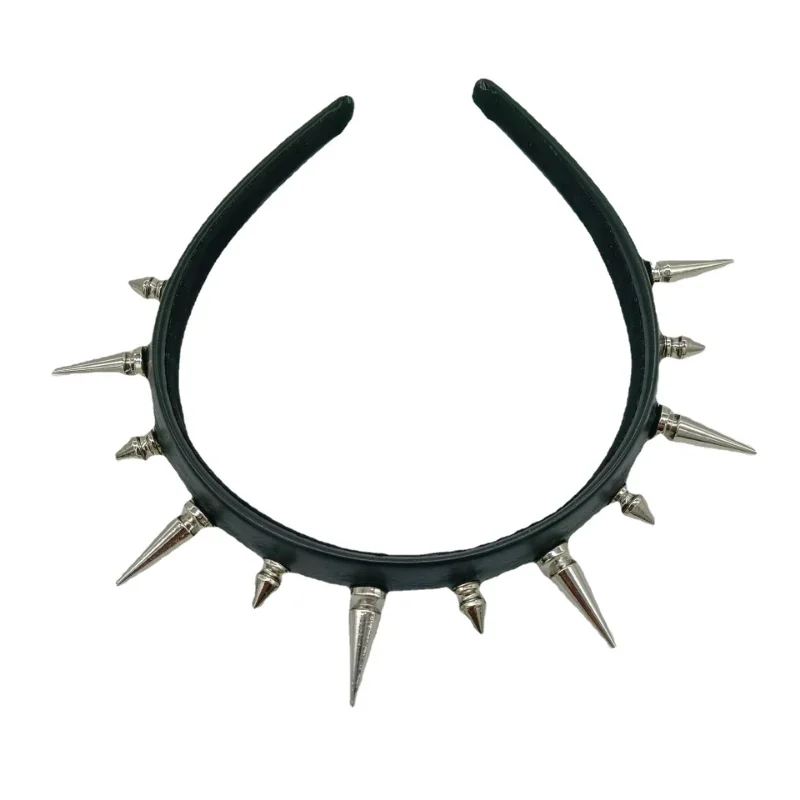 

Fashion Spike Headband Rivets Hair Bands Punk Goth Cosplay Headdress for Men Women Black Silver Halloween