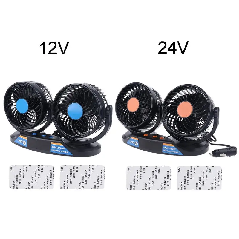 12V 24V Truck Car Fan 12 Speeds 360 Rotatable with Temperature Humidity Display Dropship