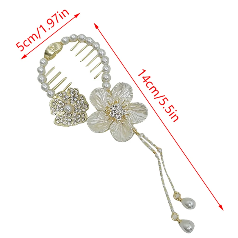 Camellia Tassel Hair Clip Pearl Ponytail Clip Fixed Hair Claw Women Bun Barrettes Hairpins Hair Accessories Headwear