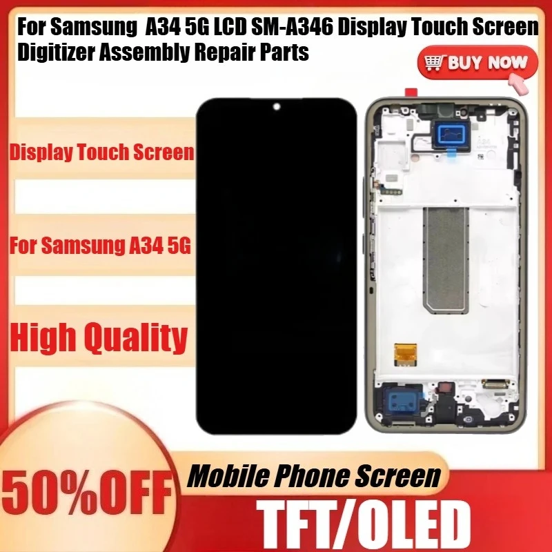 

Новый OLED/TFT дисплей A34 с сенсорным экраном для Samsung A34 5G LCD SM-A346, модуль дисплея с тачскрином, запчасти для ремонта