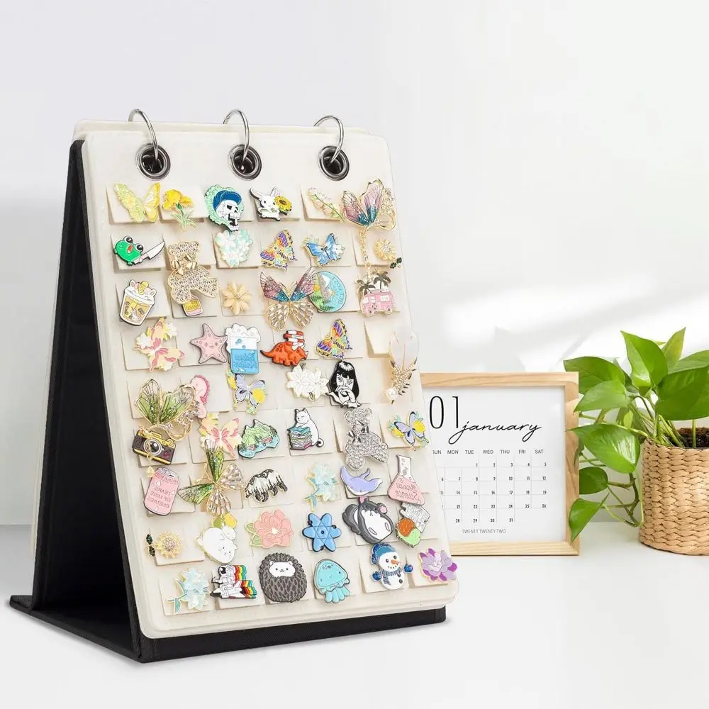 Felt Pin Display Stand Large Capacity Flip Top Badge Display Cases 5 Pages Ornament Pin Storage Binder Jewelry Organizer