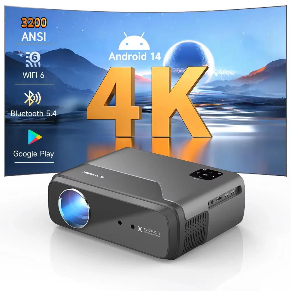 

Портативный проектор 3200ANSI Android Google TV Box UHD 4K с автофокусом, Smart TV, 2.4+5G Dual WiFi, HI-FI, для домашнего кинотеатра. Хит продаж.