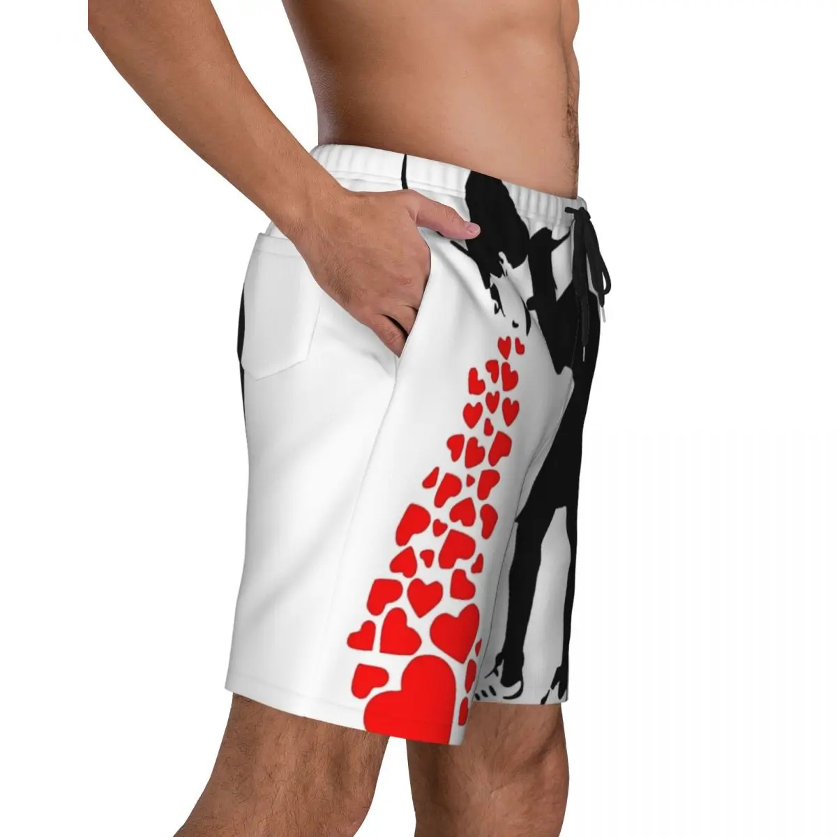 Lovesick Banksy Streetart Print Men Swim Trunks Quick Dry Beachwear Beach Board Shorts Graffiti Art Boardshorts