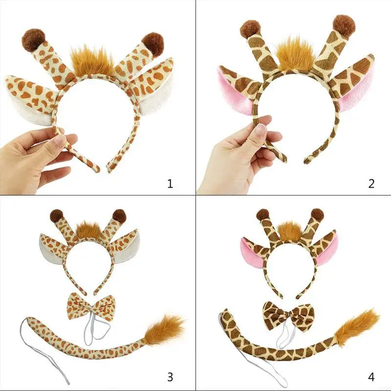 54da Jerapah Ear Ear Headband Jerapah Rambut Hoop Plush Jerapah Kartun Headband Berbulu