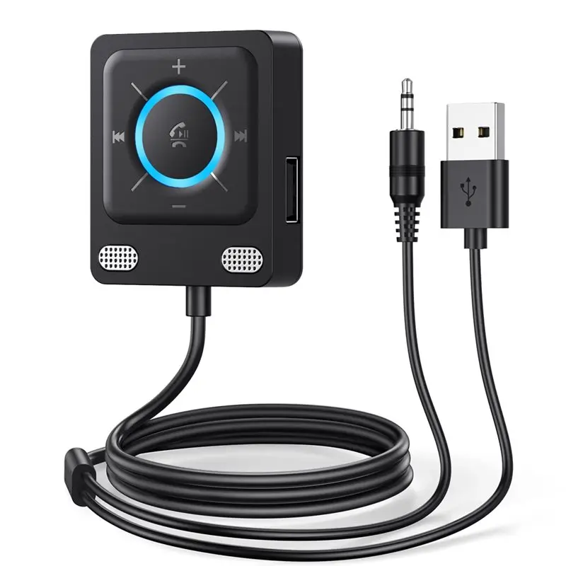B03B-Wireless Bluetooth 6.0 Car Adapter Dual Mic USB 3.5Mm AUX Adapter Bluetooth Receiver