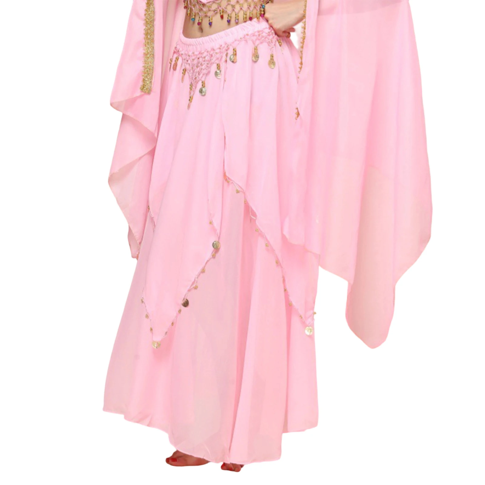 تنورة طويلة للرقص الشرقي للسيدات مع عملات معدنية من الشيفون أزياء الراقصات الشرقية تنورة ذات طبقات زي الحفلات والمهرجانات #3