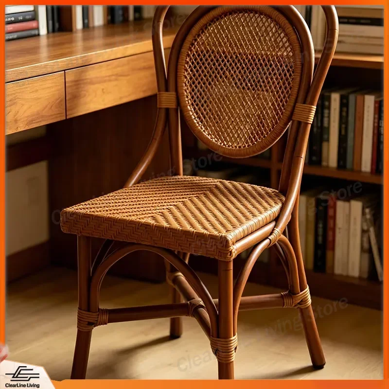 Modern Rattan Dining Chair Stackable French Style Backrest Waterproof Stable Home Furniture Kitchen Restaurant Cafe Seat