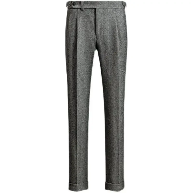 Pantalones de lana de cintura alta para hombre, pantalón informal de negocios de Tweed, largo, recto, Formal, H336, otoño e invierno, 2024