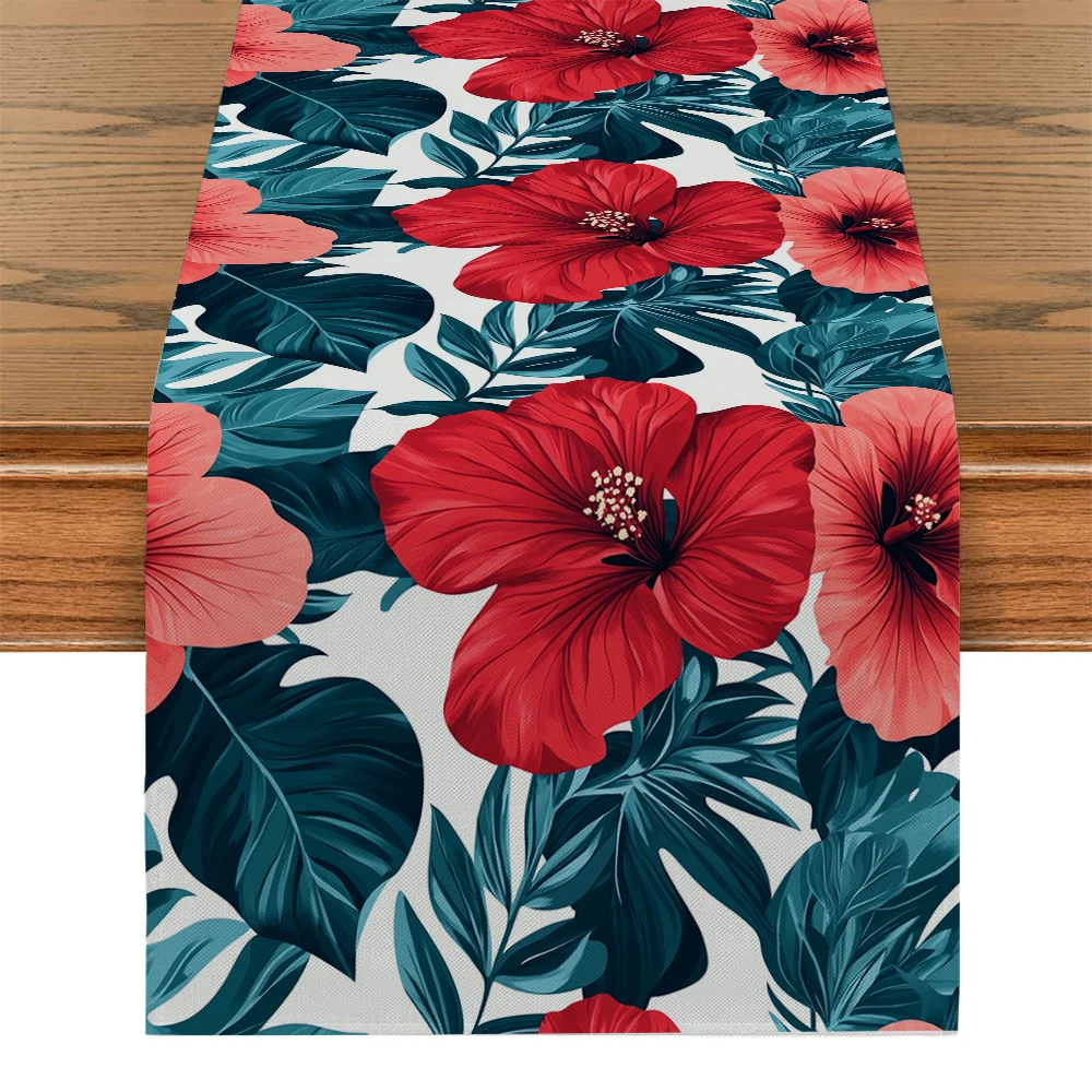 

Tropical Plant Hibiscus Table Runner Kitchen Dining Table Decoration for Indoor Outdoor Home Table Runners Dining Long Cloth
