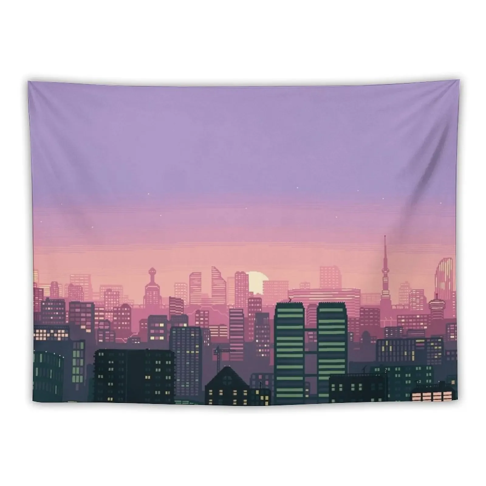 

City Scape Pixel Art Tapestry Room Decoration Aesthetic Japanese Room Decor Tapestry