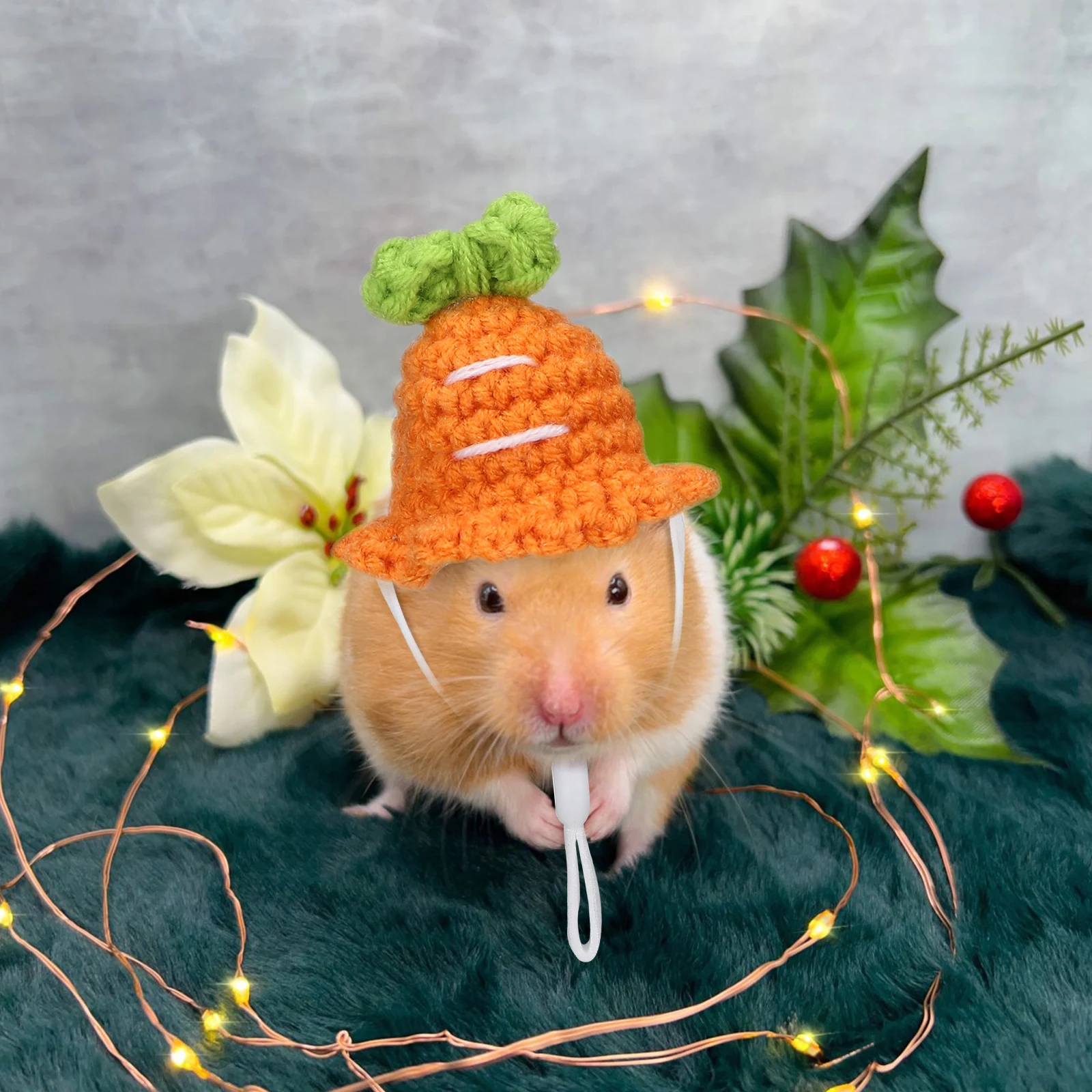 

4Pcs Mini Knitted Hats for Small Animals Cute Acrylic Adjustable Pet Hamster Tiny Hat Suitable Pets Party Christmas