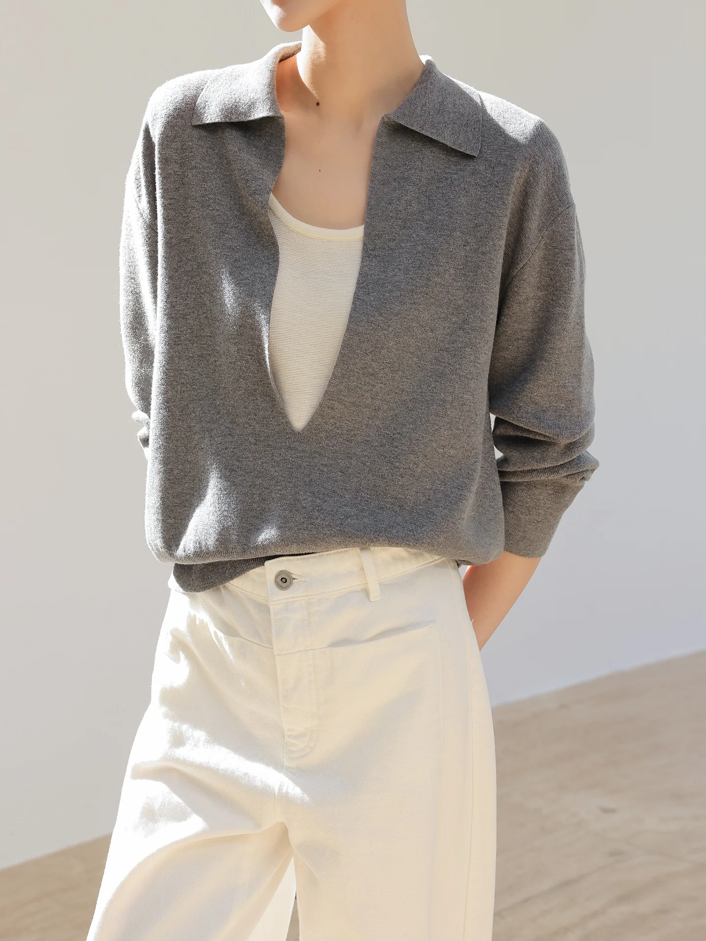 

JWUNIQUE ey V-ne Knitted Sweater Fake Two-Piece Loose Fit Casual Sle Spring Top Layer Simpleism Relaxing Feeling