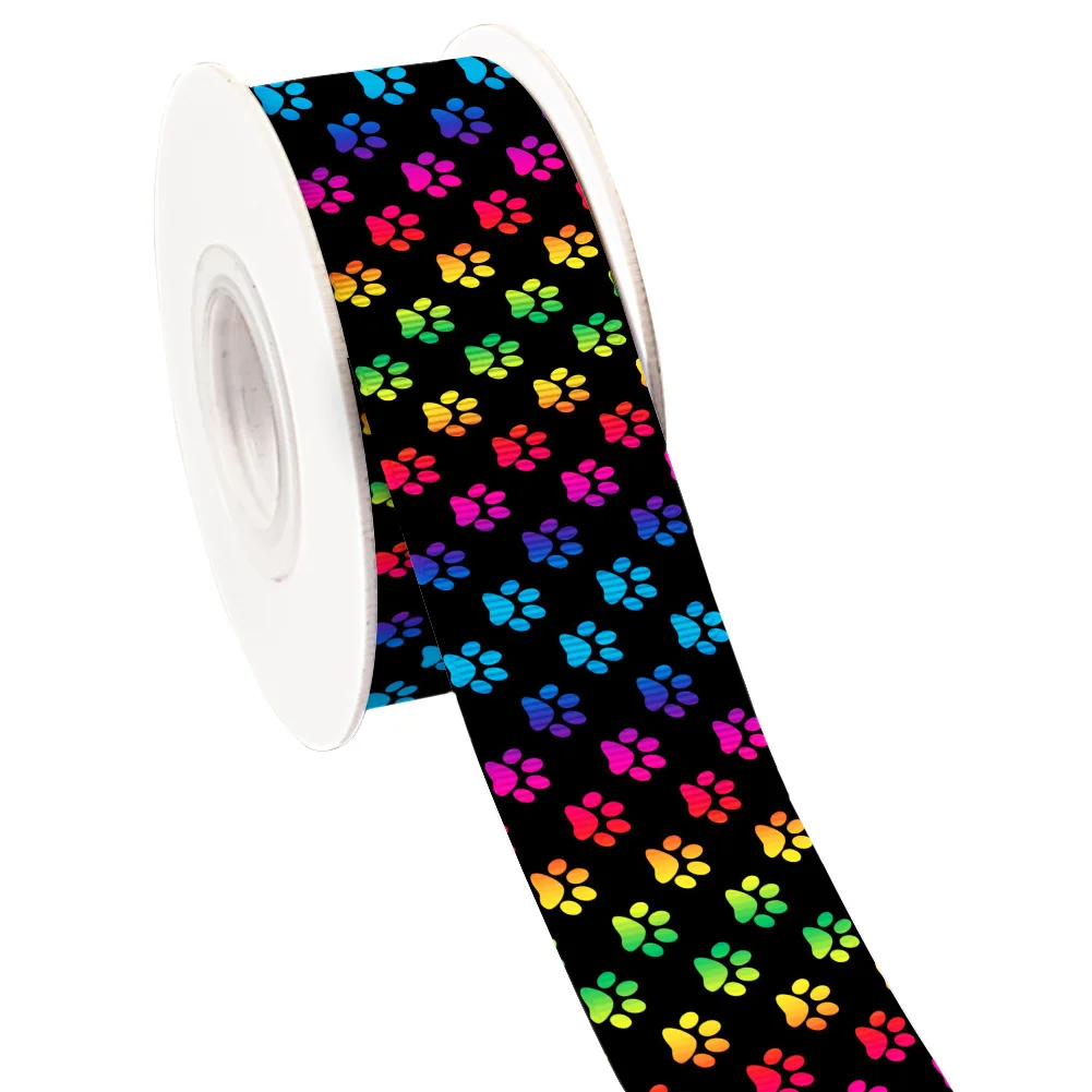 5yards Bones Dog Claw Prints Grosgrain Ribbon Satin Ribbon for Wrapping Hair Bow DIY Decor Gift Packing Key Ribbon Fans Gift