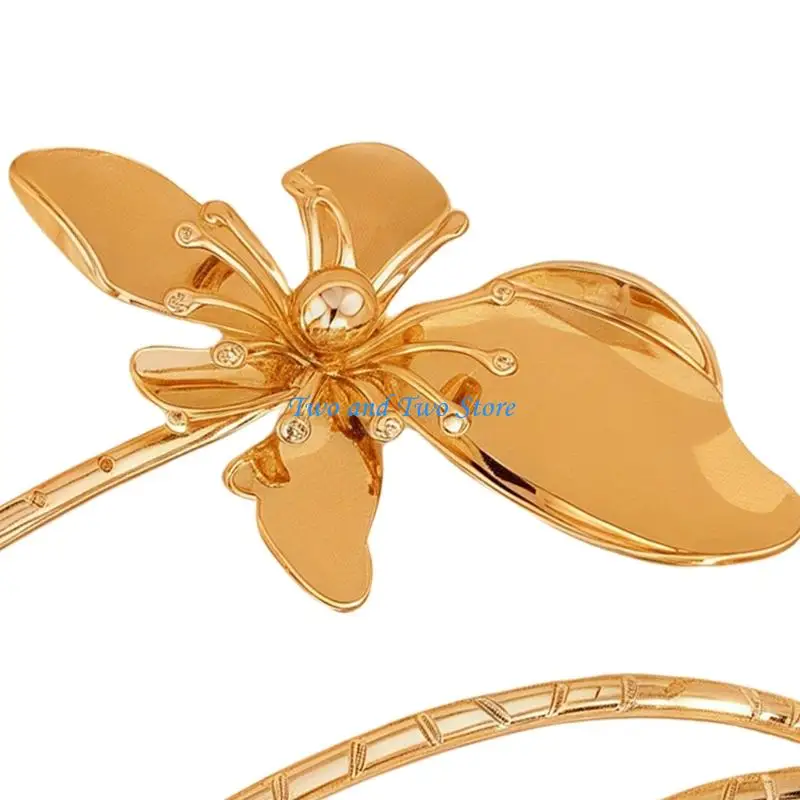 HX6F افتتاح أنيق قابل للتعديل زهرة سوار امرأة فتاة الإسورة اليد مجوهرات نسيج معدني مثالي لمحبي الموضة