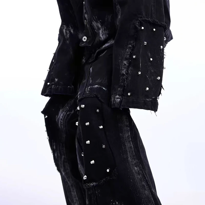 LUZHEN شخصية شارع العليا نمط مهترئ المرقعة واسعة الساق الجينز الرجال 2025 موضة جديدة عادية الدينيم السراويل JY3603