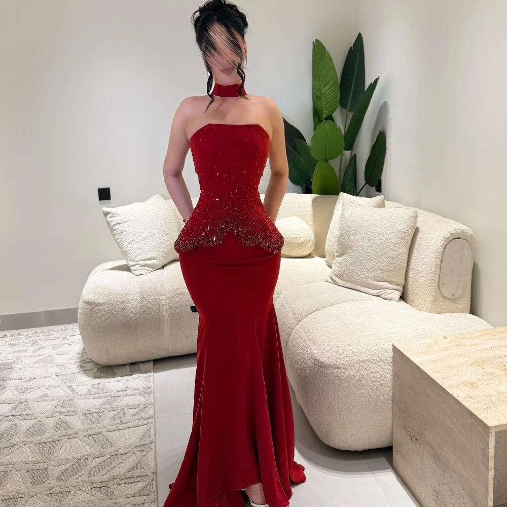 

Customized Intricate Matching Jersey Beading Rhinestone Mermaid Strapless Long Dresses Bespoke Occasion Dresses Sizes Available