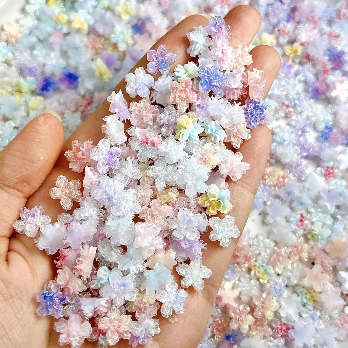 

9-Color Sweet Glow In The Dark Resin Multi-Layer Soft Flower Nail Art Decoration Delicate Shimmer Gradient Flower Nail Charms