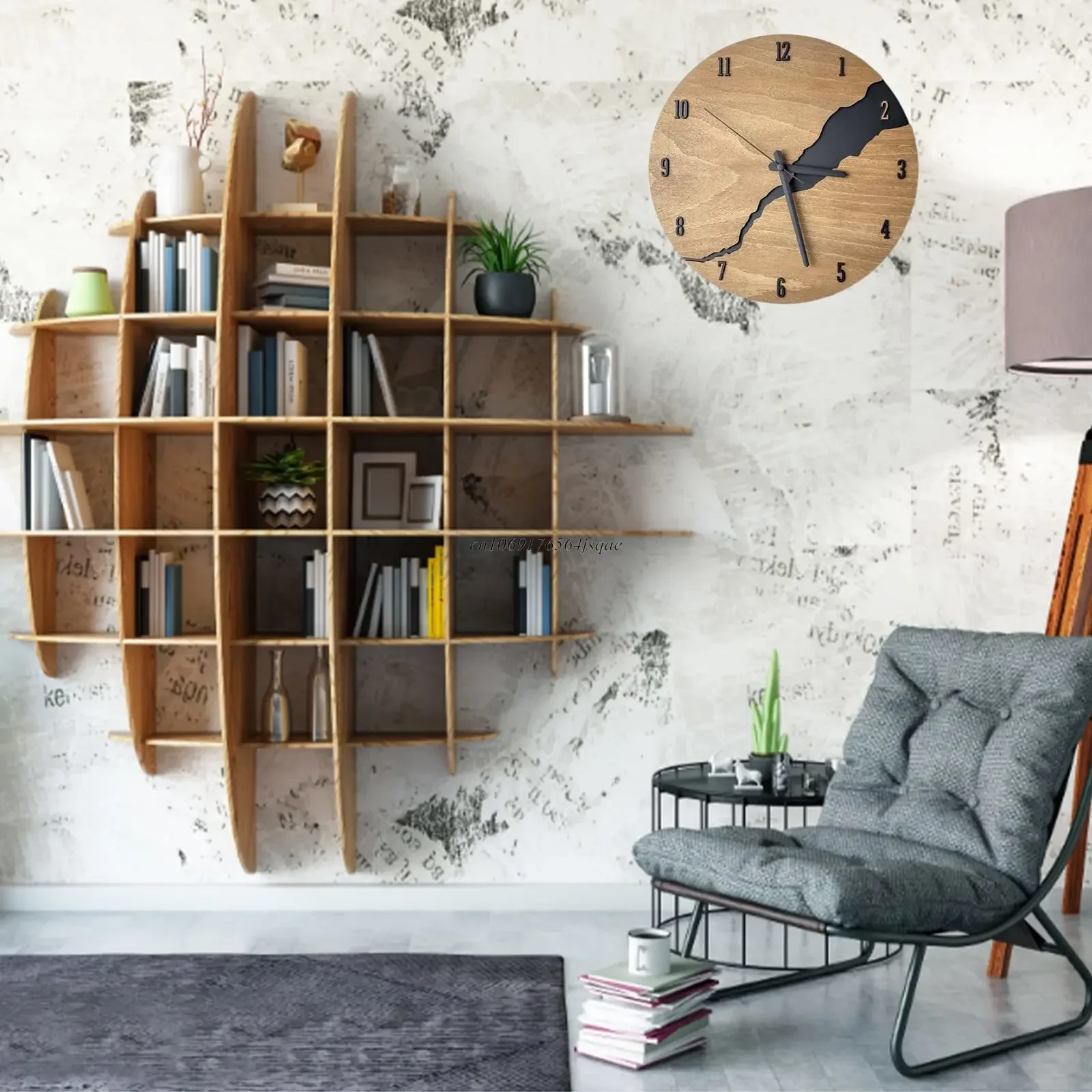 12Inch Simple Cracked Wooden Wall Clocks Silent Non-Ticking Quality Quartz Wall Clock Indoor Creative Design Decor for Office