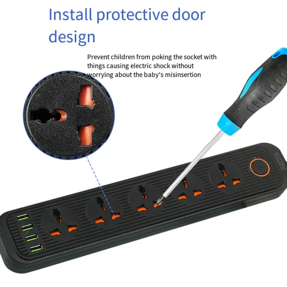 Surge Protector Power Strip Universal 5 Outlets Electric Plug Socket Widely Spaced Outlets Heated-resistant Outlet Extender Dorm