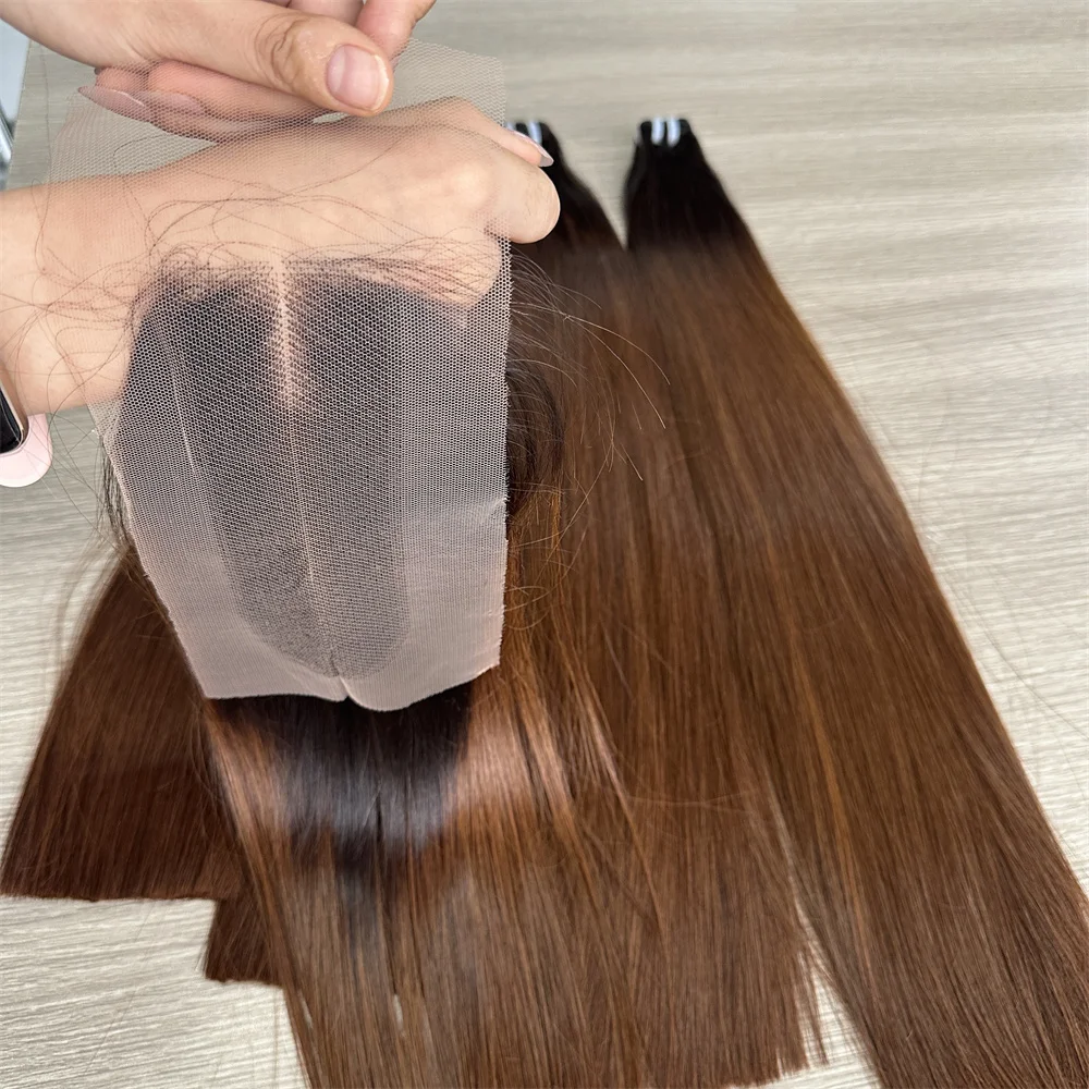 

20A Vietnamese Super Double Drawn Bone Straight Hair Bundles With 2x6 Closure T1B/33 Color Virgin Human Hair Millionaire Queen