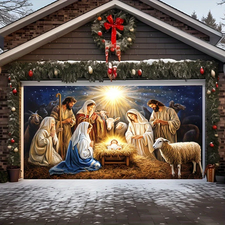 2D-Hausnummer: 1-teiliger Polyester-Hintergrundstoff für die Krippe, geeignet für Weihnachts- und Party-Hintergründe