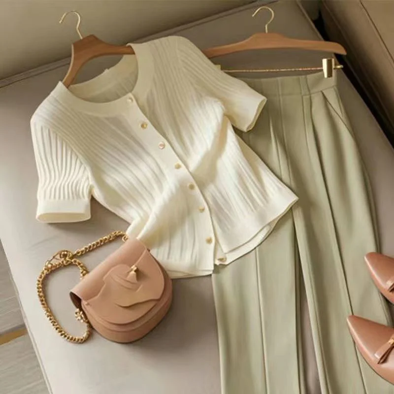 

Кардиган с коротким рукавом и круглым вырезом, женская одежда, однобортный облегающий кардиган Sueter Mujer, однотонный модный вязаный свитер, топы