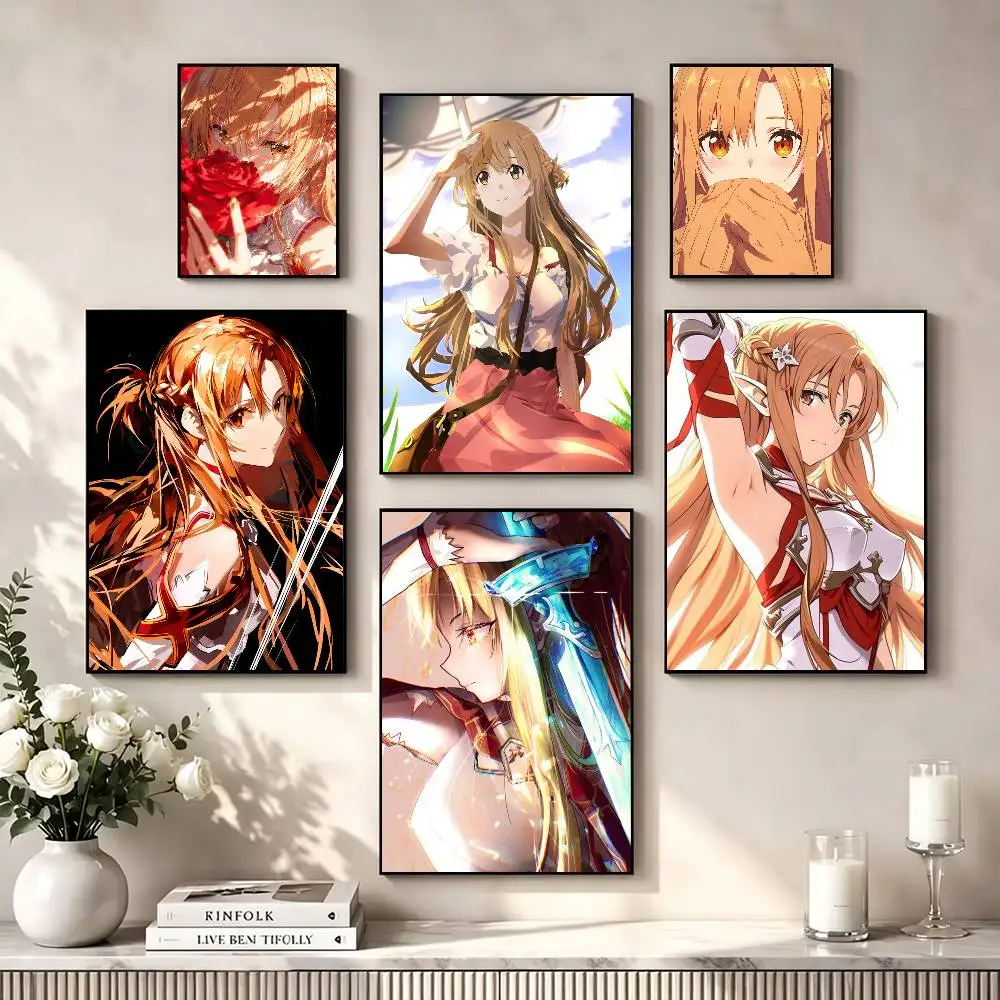 Sword Art Online Asuna Yuuki Poster Waterproof Wall Art Sticker For Bar Living Room Vintage Decor High Quality Print Gift