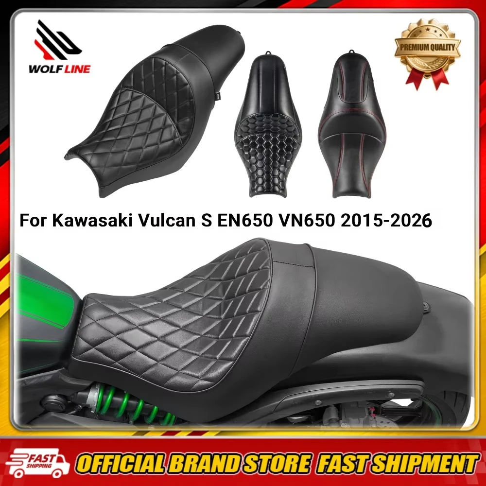 WOLFLINE One-Piece Seat for Kawasaki Vulcan S650 EN650 VN650 2015-2026 Integrated Dual Seat Saddle for Daily Riding Country Tour