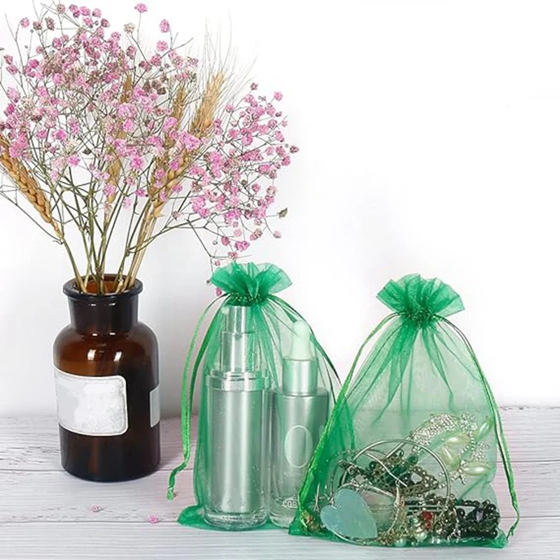 100 pezzi di sacchetti di filato di perle, sacchetti di Organza, sacchetti di esposizione con coulisse, sacchetti regalo di caramelle natalizie