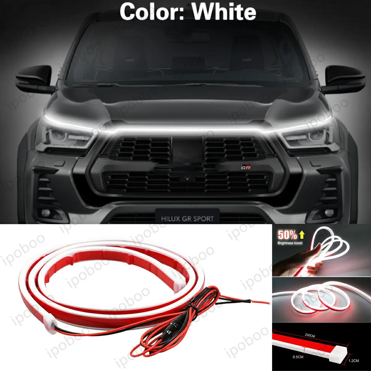 

86" LED Hood Light Strip For Toyota Hilux Vigo 2012-22 Flexible Dynamic Scan Start Up Hoodbeam Kit Engine Cover Decoration Light