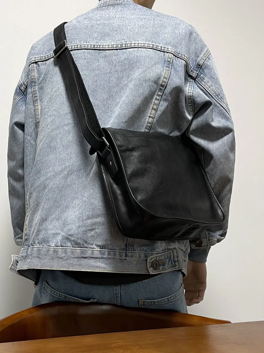 simple casual high-quality first layer cowhide men's messenger bag Outdoor work luxury handmade genuine leather shoulder bag