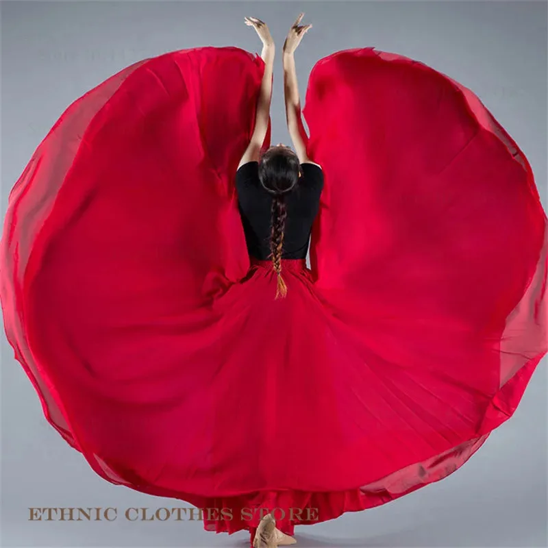 720-градусная танцевальная юбка, цыганские длинные юбки, плиссированная юбка, шифоновая большая распашная юбка, Yi Uyghur, тибетские танцевальные костюмы