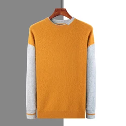 MVLYFLRT Autumn/Winter New Men's Clothes Thickened Round Neck 100% Mink Cashmere Sweater Knitted Pullover Color Matching BR-113