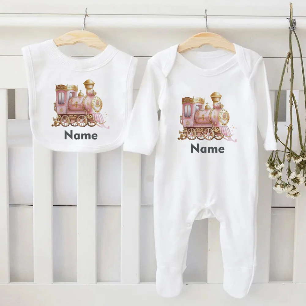 2 Pcs Baby Bib & Bodysuit Personalised Infant Bibs and Sleepsuit Set Newborn Coming Home Hospital Outfit Romper Baby Shower Gift