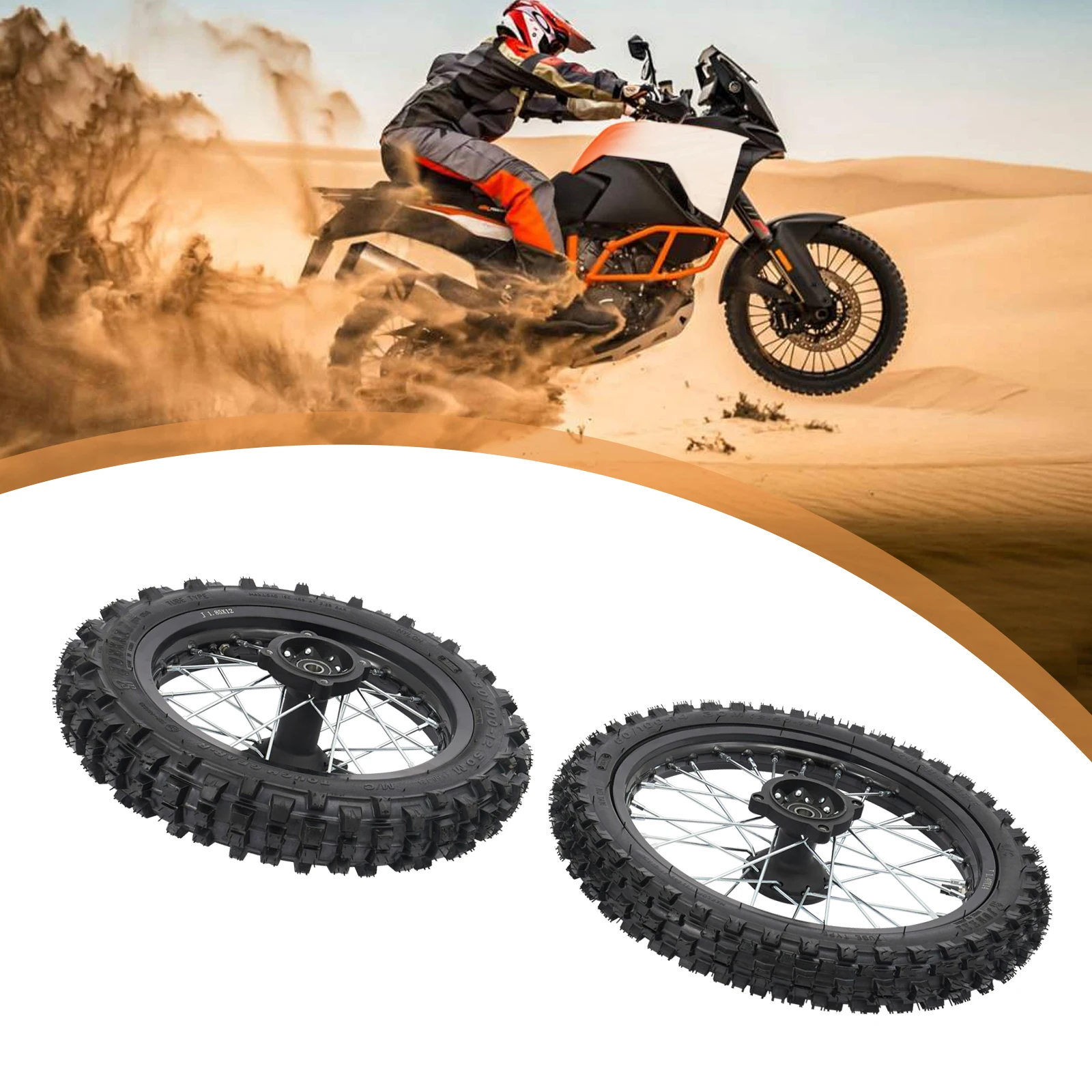 80/100-12 60/100-14 Wheel Hub With Tire, Spoke Rim Set For Off-Road Motorcycle, Front Rear Wheel Assembly，Upgrade Modification