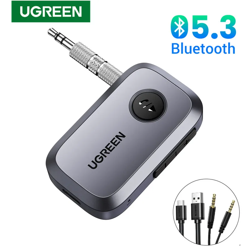 UGREEN Bluetooth Audio odbiornik zasilacz samochodowy bezprzewodowy samochód 3.5mm Jack Mic głośnomówiący 5.3 Bluetooth do akcesoriów samochodowych