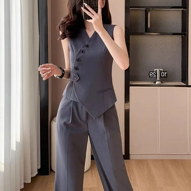 Vest Set for Women New Summer Two-piece Set High-end Workplace Outfit Complete Set Sleeveless Cardigan Pants Sets Suits