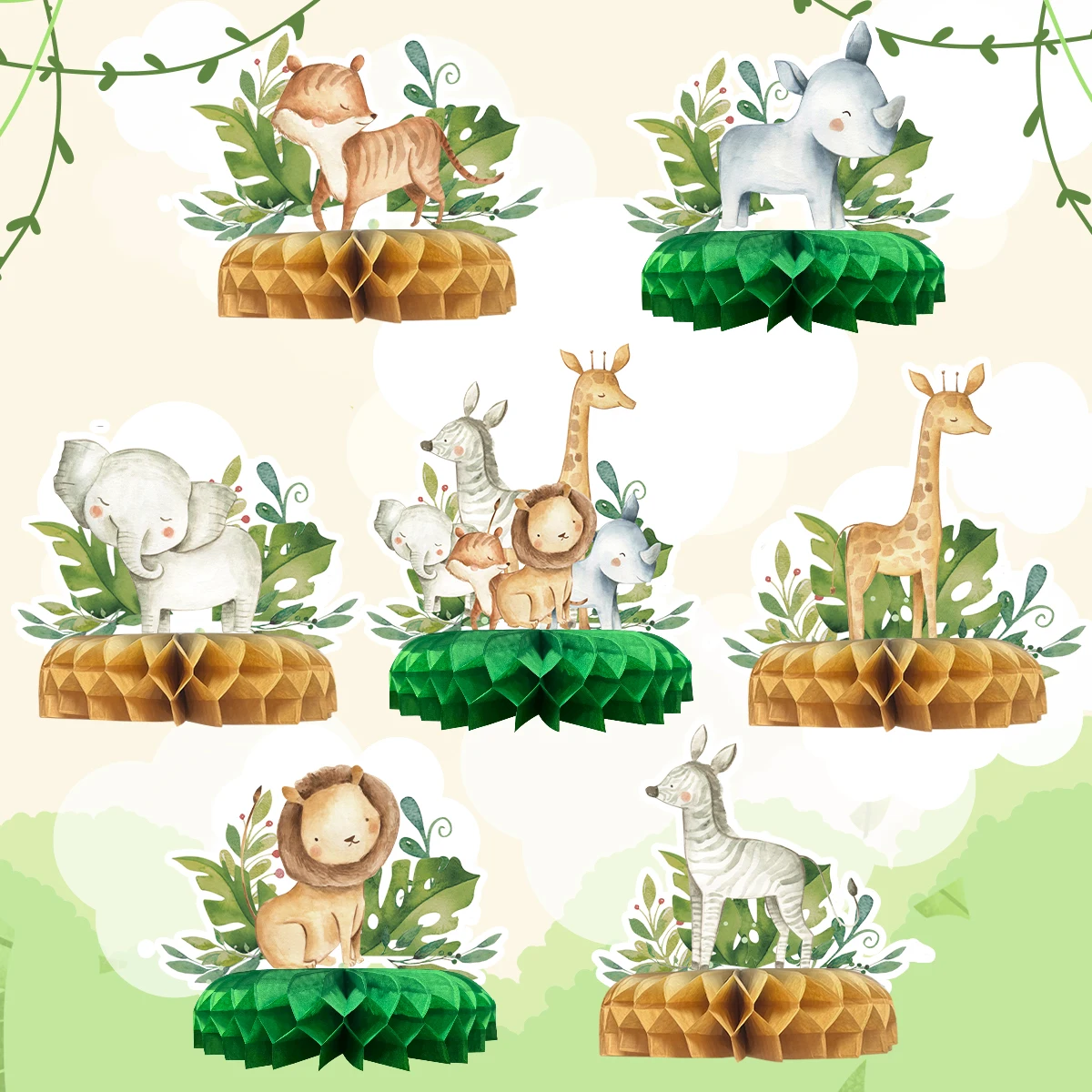 Dschungel Tiere Waben Desktop Dschungel Dinosaurier Meerjungfrau Geburtstag Party Decor Kinder Baby Dusche Geburtstag Safari Party Supplies