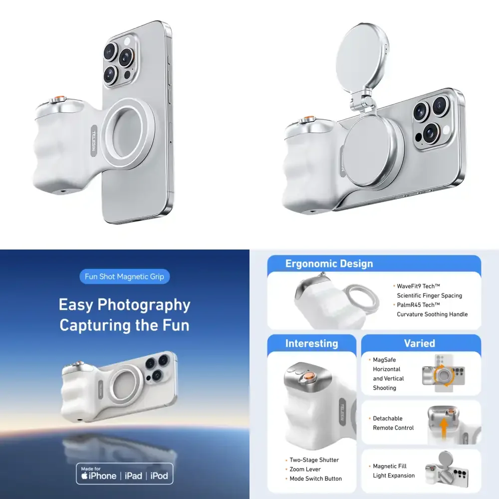 

TELESIN Wireless Shutter Remote with Magnetic Grip Handle Compatible with and Android Smartphones