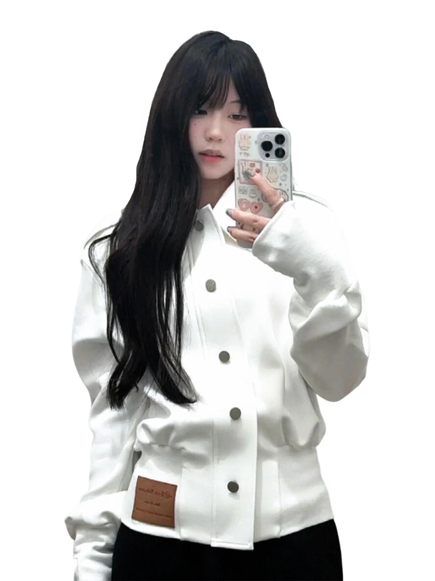 Retro Koreanische Weiß Stehkragen ort Jaet frauen Herbst Winter Lose Casual Design Sinn Top Blume Ling Polyester Mischung