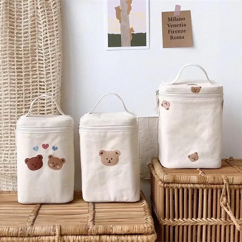 Korean Bear Insulated Baby Bottle Cooler Bag Waterproof Thermal Feeding Pouch for Stroller Nappy Storage