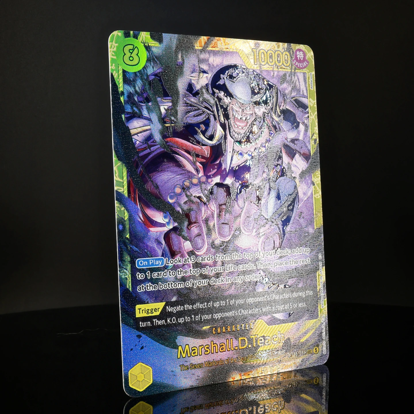 One Piece TCG OPCG Englisch OP16-119 Teach SEC Regular Alt Art Karte 8 Kosten Gelb Teach Texturierte Folienkarte Anime Sammelkarte – Detail 6