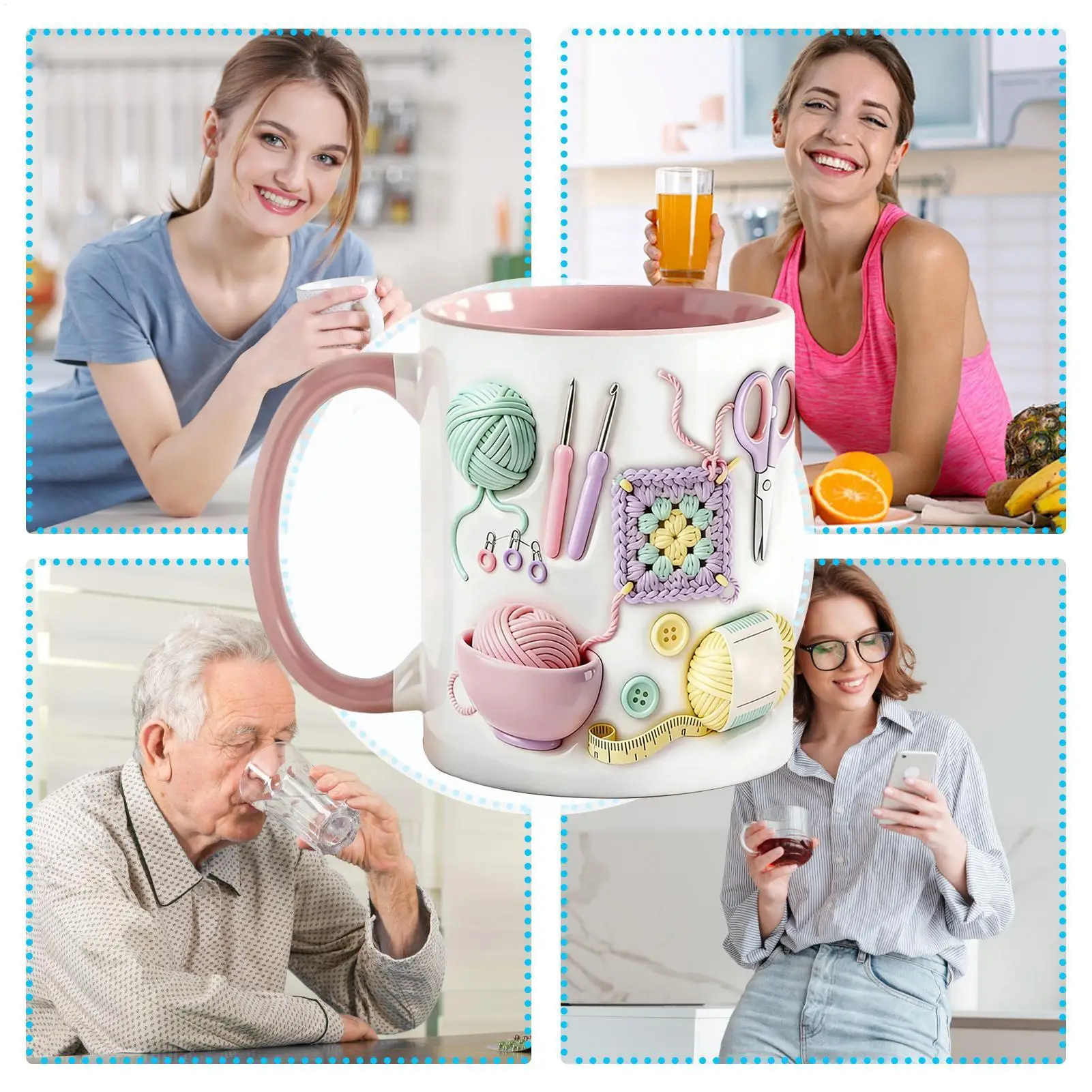 Funny Coffee Mug Crochet Ceramic Drinkware Novelty Drinking creativity Cups Crochet theme For Adults Yarn Lovers