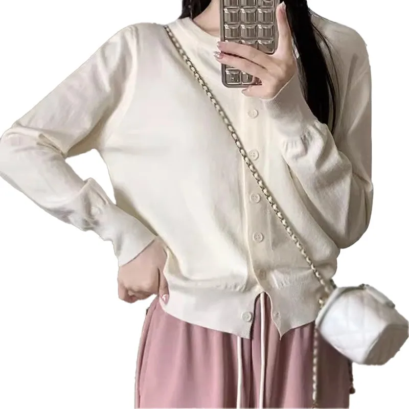 Elegant Solid Button Sweaters Version V-neck Casual Fashion Versatile Short Soft And Sticky Knit Cardigan Jacket Top