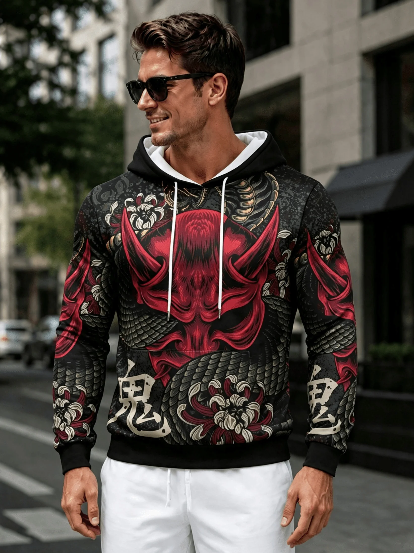 New model: men’s hooded long-sleeve loose-fitting casual printed basic sweatshirt. Perfect for young people in spring, summer, a