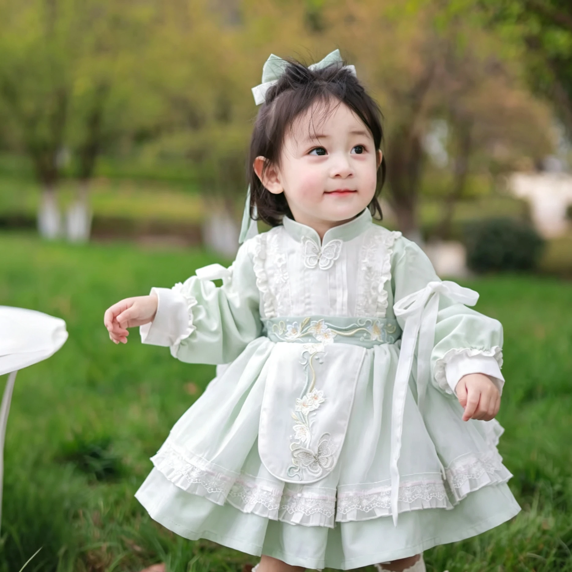 Customized Green Flower Girl Dress For Wedding Lace Appliques Long Sleeve Knee Length Kids Birthday First Communion Gown