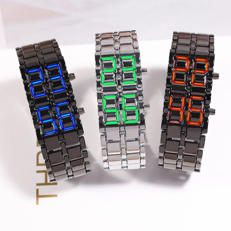Orologio da polso digitale da uomo alla moda da uomo nero completamente in metallo rosso bianco blu display a LED orologi regali per orologio sportivo creativo da ragazzo maschio