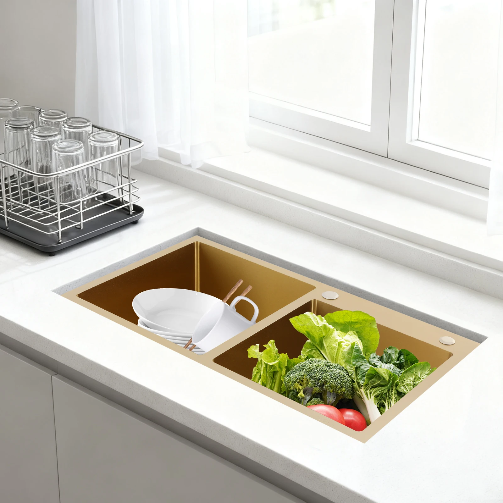 

Stainless Steel Sink 80x45cm Single Bowl Kitchen Sink Set Gold 304 Grade Undermount Sink Without Drainer for KitchenInstallation